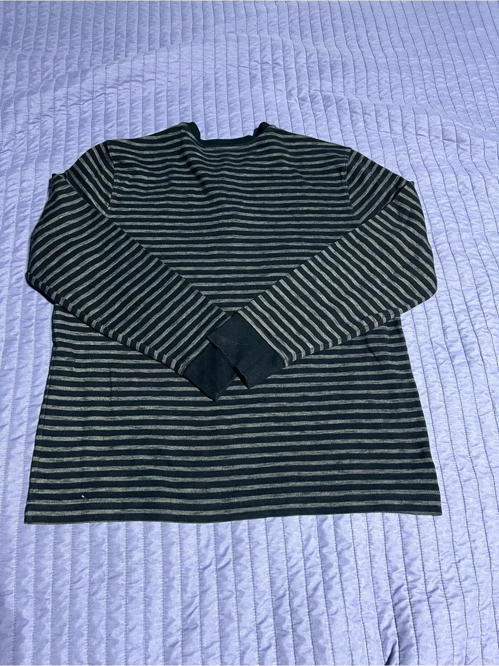 Banana Republic Navy and Gray Striped Henley Long-Sleeve Shirt XL